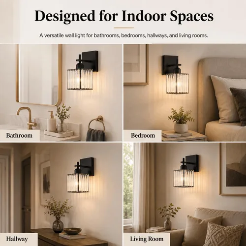 Miniatura 9 de Aplique de pared moderno negro, luminaria interior cableada de 1 luz con casquillo de cerámica E26 para dormitorio, pasillo, sala de estar