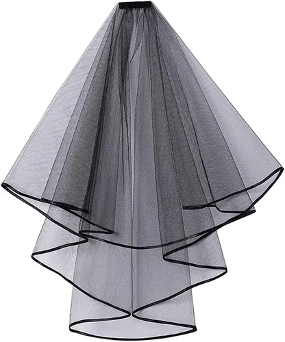 umbresen Velos de novia velos de novia para mujer, velos cortos de tul blanco con borde de cinta con peine para novias, despedidas de soltera,