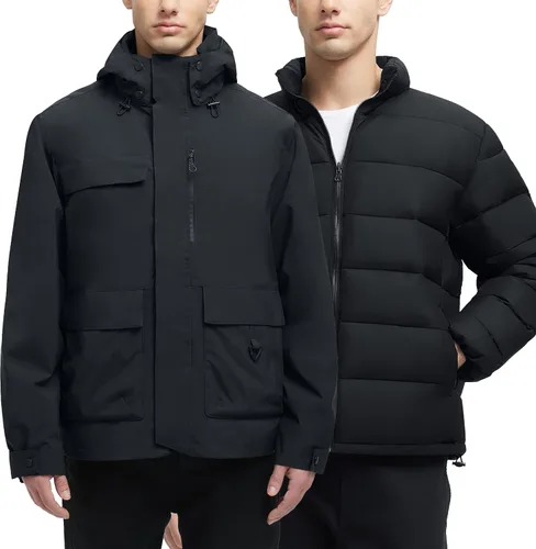 Miniatura 7 de YGREYG Chaquetas de invierno impermeables 3 en 1 para hombre, para esquí, abrigo de lluvia y nieve, con forro acolchado, cortavientos