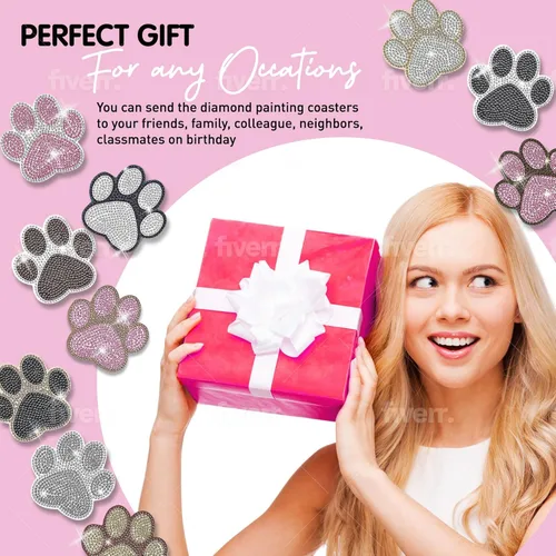 Miniatura 3 de 10 piezas de posavasos de pintura de diamante Posavasos de arte de diamante Pintura de arte de diamante de pata de perro Regalo de arte y Pata