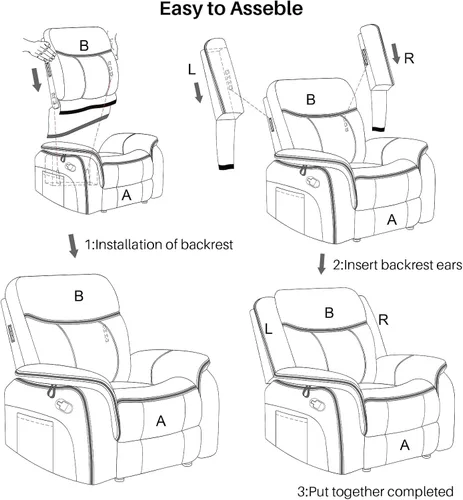 Miniatura 8 de Silla reclinable de masaje con calor, sillas reclinables de piel sintética para adultos, silla de descanso ergonómica reclinable manual de 39