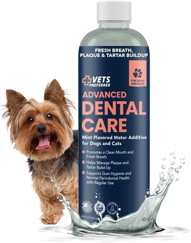 Vets Preferred Ambientador de aliento para perros y aditivo de agua para el cuidado dental – Combate el mal aliento, elimina el sarro y la placa –