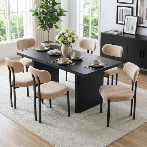 Miniatura 15 de Ya-Home Juego de 2 sillas de comedor modernas, sillas de comedor tapizadas de lino con respaldo curvado, patas de metal negro, sillas laterales