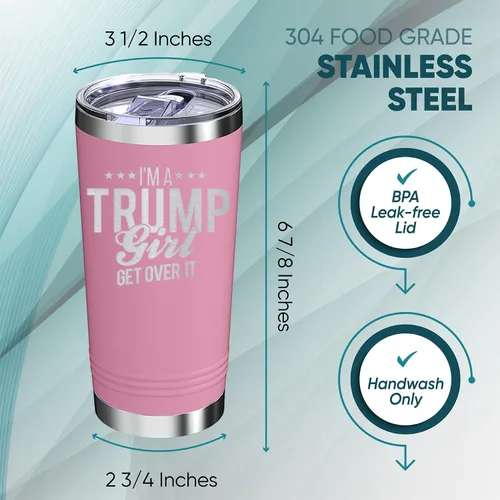 Miniatura 3 de Vasos aislados con tapa con la frase "I'm A Trump Girl Get Over It Stars", de 20 onzas con tapa, tazas de acero inoxidable, taza de café de viaje