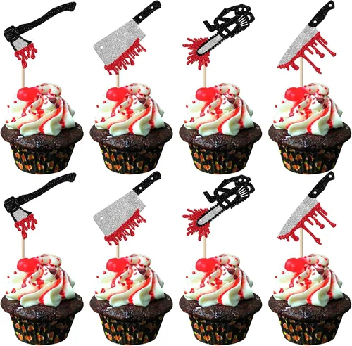 Miniatura 23 de Rsstarxi Paquete de 24 adornos para cupcakes Little Boo con purpurina, bruja, gato, calabaza, castillo, fantasma, magdalenas, alimentos, decoración