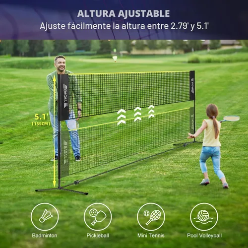 Miniatura 2 de BAGAIL Red de bádminton, red de voleibol para niños de altura ajustable, red de nailon plegable de 10 pies/14 pies/17 pies de ancho, red de tenis