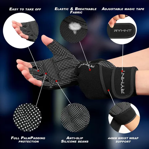 Miniatura 2 de Guantes de entrenamiento RYMNT con soporte para muñeca, guantes para levantamiento de pesas con protección completa de la palma y agarre extra