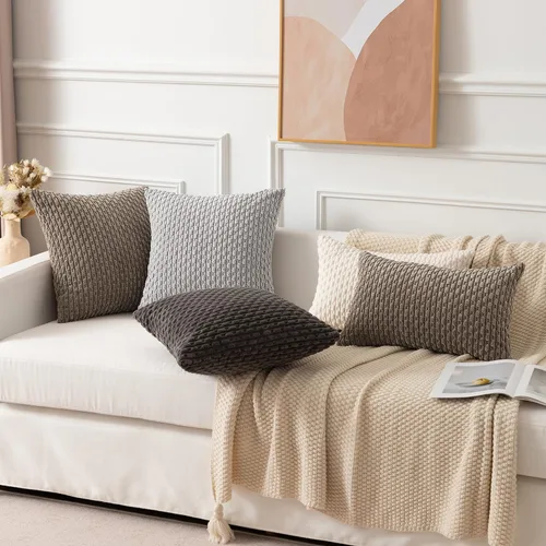Miniatura 9 de Kevin Textile - Juego de 2 fundas de almohada decorativas de pana de 22 x 22 pulgadas, suaves, estilo bohemio, a rayas, decoración moderna del hogar