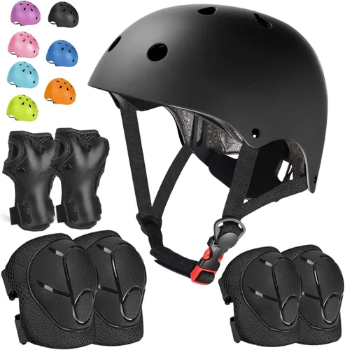 Set de Casco de Bicicleta para Niños, Casco Ajustable para Niños de 3 a 15 Años, para Niños Pequeños, Niños y Niñas, para Varios Deportes, Negro