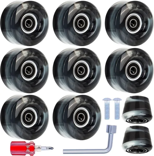 Tanzfrosch Paquete de 8 ruedas para patines con rodamientos instalados y 2 topes de dedos para patinaje de doble fila, patines cuádruples y patineta