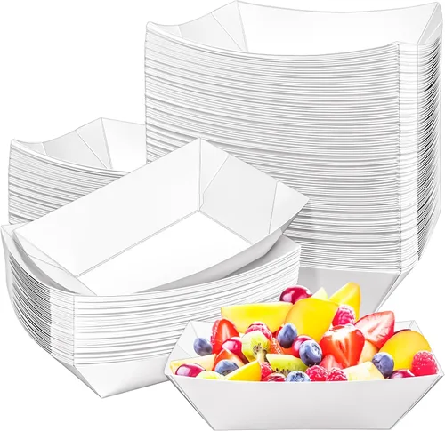 Miniatura 10 de Paquete de 50 bandejas de papel kraft de 2.5 libras, desechables, botes de comida de alta resistencia, bandeja para aperitivos, perritos calientes