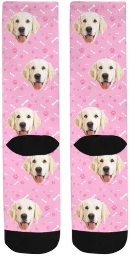 Miniatura 4 de Calcetines personalizados con foto de la mascota, huellas de pisadas de gato y perro, patas, huesos, calcetines largos con imagen para hombres