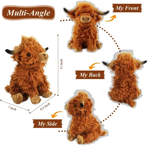 Miniatura 2 de Animales de Peluche Vacas de las Tierras Altas Cosas Lindas Muñecos de Ganado Esponjosos Juguetes Figura Esqueleto Almohadas Regalos de Cumpleaños