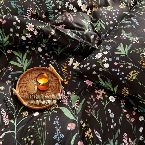 Miniatura 5 de Nayoroom Funda de edredón floral negra, tamaño Queen, funda de edredón de flores botánicas de primavera, 3 piezas, suave, ligera, juego de ropa