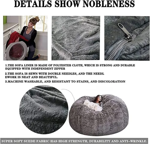 Miniatura 7 de Puf de 7 pies, funda de sofá para silla, lavable de tela de felpa suave de alta calidad, puf para juegos, tumbona gruesa y perezosa, juguetes
