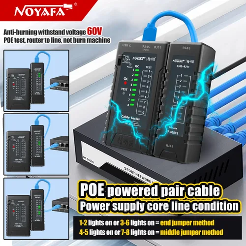 Miniatura 4 de YILTION NF-468CS Probador de Cable de Red, Probador de Teléfono y Continuidad, Mapeador de Cable Ethernet para RJ45/RJ11/RJ12/CAT5/CAT6/POE, Negro