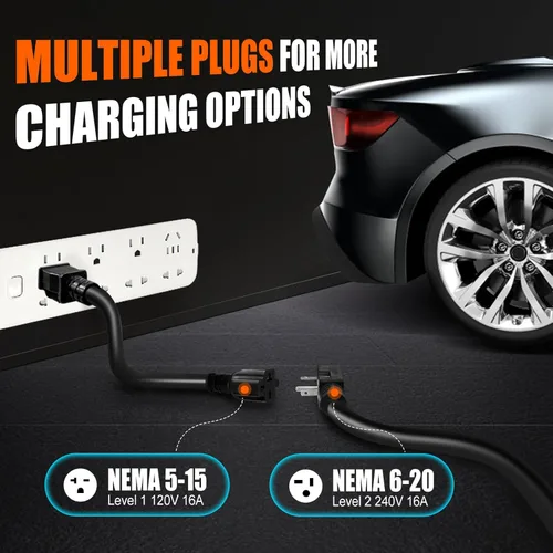 Miniatura 5 de Cargador de vehículo eléctrico de nivel 1 y nivel 2, cargador de coche eléctrico portátil SAE J1772 de 16 amperios 110-240 V, corriente ajustable