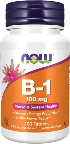 NOW Foods Suplementos, Vitamina B-1 100 mg, Producción de Energía*, Salud del Sistema Nervioso*, 100 Tabletas