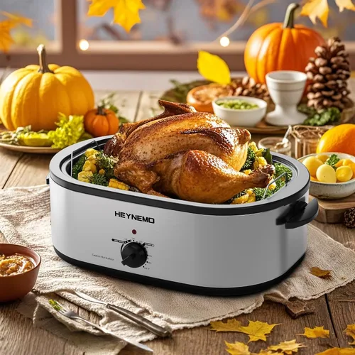 Miniatura 7 de Horno rostizador eléctrico, con tapa y autohumectante, con descongelado y mantenimiento de calor, temperatura ajustable, bandeja y rejilla plateado