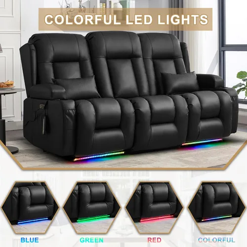 Miniatura 6 de URRED Sofá reclinable eléctrico con masaje y calor, sofá biplaza reclinable de pared con consola, sofá de casa rodante, asiento de cine en casa