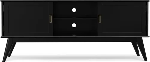 Miniatura 6 de SIMPLIHOME Draper Soporte de TV – Consola baja de madera maciza de 60 pulgadas de ancho en negro, centro de entretenimiento moderno de mediados