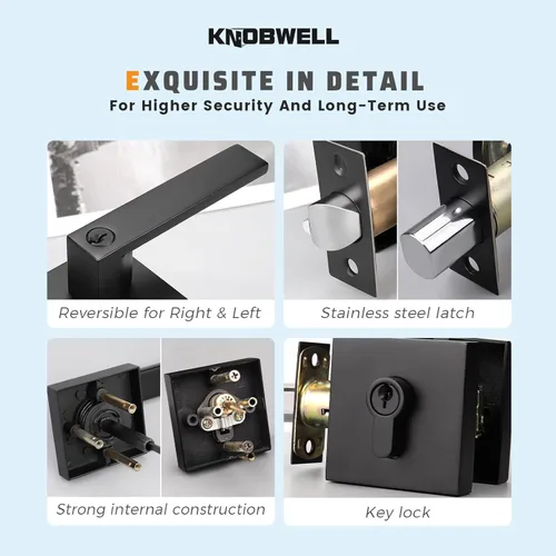 Miniatura 4 de KNOBWELL - Pomo resistente para puertas exteriores con cerradura de seguridad de doble llave y cuadrada; juego de picaportes para puertas