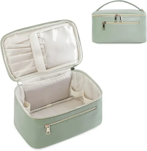 Wandering Nature Bolsa de Maquillaje, Organizador de Maquillaje de Viaje, Estuche de Brochas Cosméticas para Mujeres en Cuero Vegano Ecológico, M,