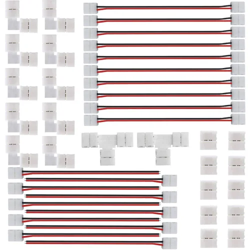 Kit de Conectores para Tira LED de 2 Pines de 8mm FSJEE Incluye Conector de Esquina en Ángulo Recto de 2 Pines, Forma de T y Conector Sin Espacios,