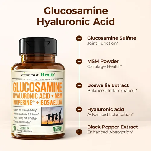 Miniatura 5 de Sulfato de glucosamina con ácido hialurónico, bioperina, MSM y Boswellia - Suplemento ocasional para aliviar las molestias en las articulaciones.