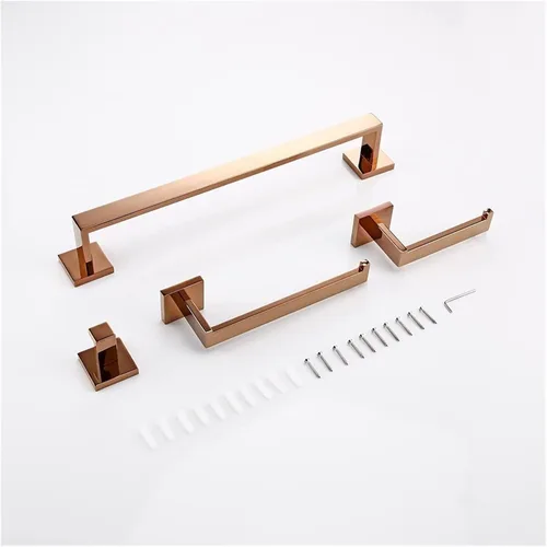Barras de agarre de oro rosa pulido, cuatro piezas, accesorios para bañera de baño, soporte para papel higiénico, gancho para toalla, montaje en