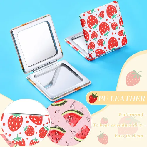 Miniatura 6 de Vicenpal Espejos Compactos Pequeños de Bolsillo con Diseño de Frutas, Mini Espejos Magnificantes Portátiles de Maquillaje, Espejo de Doble Cara