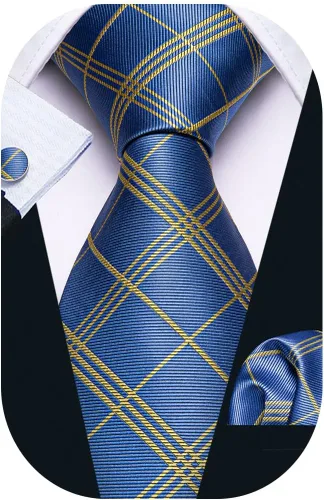 Miniatura 230 de Barry.Wang Juego de corbatas para hombre, corbata de seda a rayas, tejido a cuadros, gemelos formales, negocios, boda