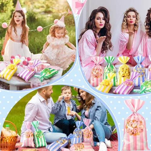 Miniatura 6 de 200 bolsas de palomitas de maíz, bolsas de plástico para máquina de palomitas de maíz, recipientes de maíz con lazos giratorios para carnaval, Pastel