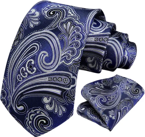 Miniatura 102 de HISDERN Corbatas para hombre, corbata de cachemira y bolsillo cuadrado tejido clásico floral para hombre, corbata de fiesta de boda