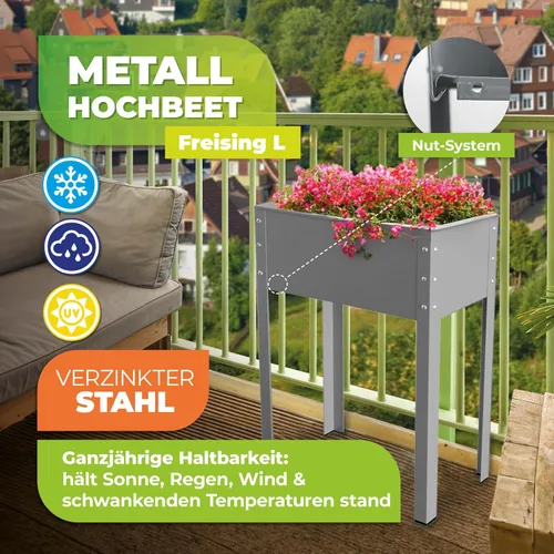 Miniatura 3 de Bio Green Freising-L - Cama de jardín elevada de metal con drenaje Pequeña maceta galvanizada y con recubrimiento de polvo para exteriores
