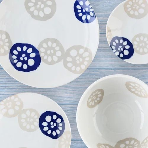 Miniatura 7 de Mino Ware - Juego de platos pequeños japoneses ligeros, Renkon, platos para servir, regalo, juego de 4, regalo, azul índigo, 6 pulgadas