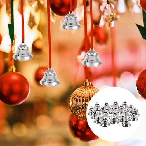 Miniatura 5 de Ciieeo 20 campanas de cascabel, pequeñas campanas de manualidades a granel, mini campanas de metal de Navidad para puertas de manualidades, adornos