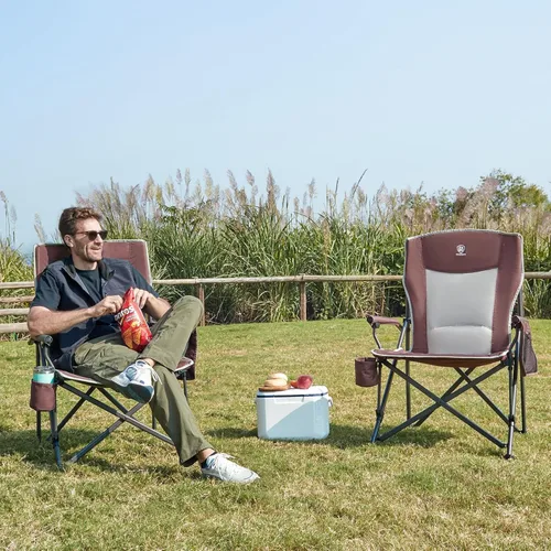 Miniatura 2 de EVER ADVANCED Silla de campamento plegable de gran tamaño, para adultos, silla de césped resistente con bolsillos laterales, silla cuádruple Rojo