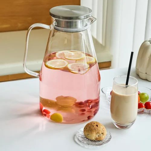 Miniatura 2 de Jarra de vidrio con tapa, jarra de agua de vidrio de 1 galón jarra de agua caliente/fría, jarra para bebidas de jugo y té helado con tapa