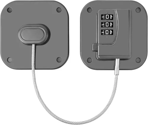 Miniatura 18 de Cerradura de refrigerador, cerradura de combinación resistente para congelador y armarios, fácil de instalar, no necesita llaves, pestillo de Negro