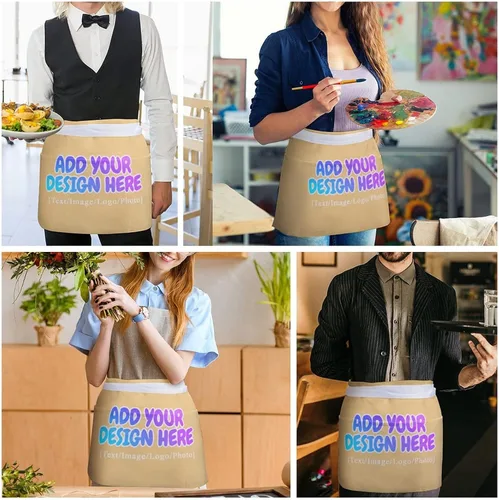 Miniatura 182 de AXKEUDO Delantal personalizado con bolsillos, delantales de cintura para camarera para cocinar en casa, restaurante, servir trabajo