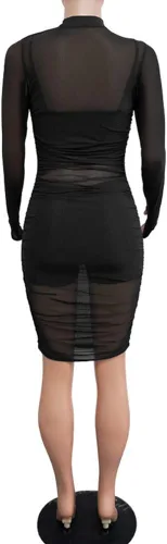 Miniatura 6 de Sprifloral - Vestido largo sexi y entallado para mujer diseño de manga larga cuello alto colorido de malla transparente