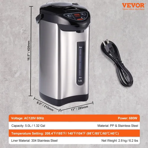 Miniatura 16 de VEVOR Dispensador de agua caliente, caldera y calentador de agua ajustable de 4 temperaturas, calentador de agua de encimera de acero inoxidable