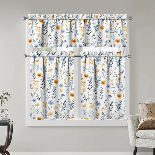 Miniatura 10 de Juegos de cortinas bohemias de cocina para ventanas, cortina bohemia con flores, cenefa para ventana de fregadero, juego de 3 piezas, decoración