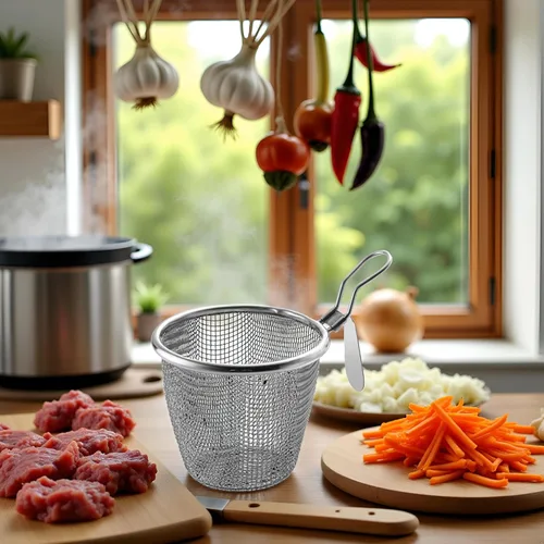 Miniatura 7 de 1 cesta de pasta de acero inoxidable, colador de fideos de bola de masa de araña de malla, colador de malla fina con asa, coladores de alimentos