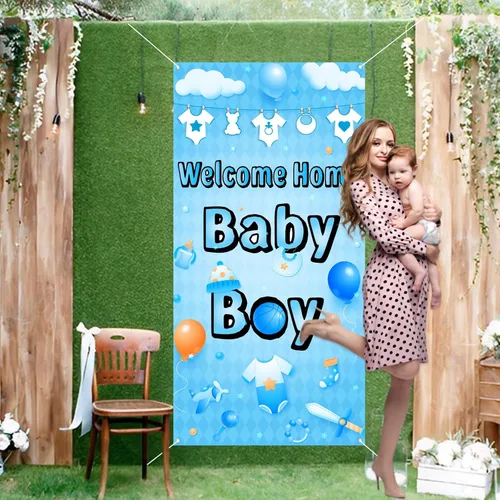 Miniatura 6 de Labakita Cartel de bienvenida a casa para puerta de bebé, cartel con texto en inglés "It's a Boy Welcome Baby Boy", decoración de baby shower