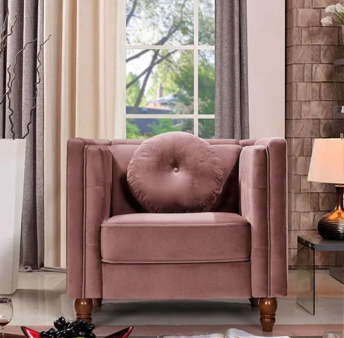 Miniatura 2 de Container Furniture Direct Lexie Velvet - Cómodo sofá de mediados de siglo Chesterfield de tres plazas para lectura, sala de estar, apartamento