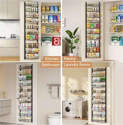 Miniatura 9 de MIAOLI Organizador de despensa sobre la puerta, estante de especias ajustable de 10 niveles, organizador de condimentos colgante para cocina, baño