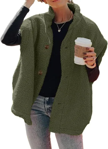 Miniatura 26 de Hongqizo - Chaleco de forro polar mullido para mujer, casual, de gran tamaño, cálido, con botones, chaqueta de sherpa con bolsillos
