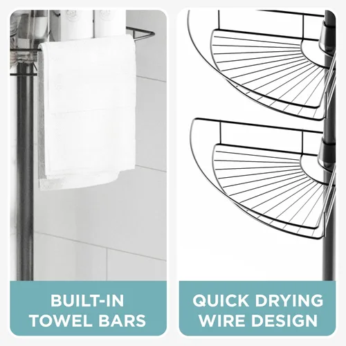 Miniatura 6 de Zenna Home Organizador de esquina con poste de tensión, organizador de ducha ajustable con 4 cestas, organizador de barra de tensión de baño Negro